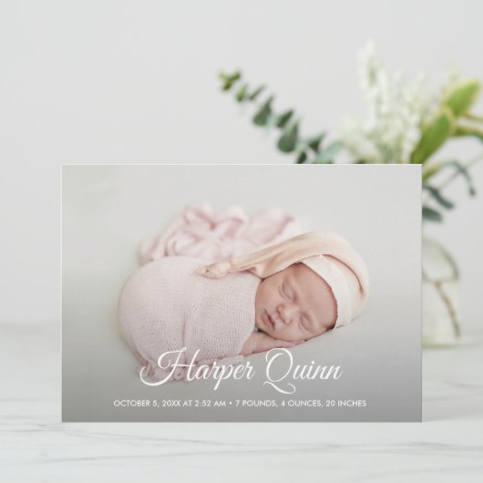 Elegante pasgeboren foto collage geboorte aankondiging (Staand voorkant)
