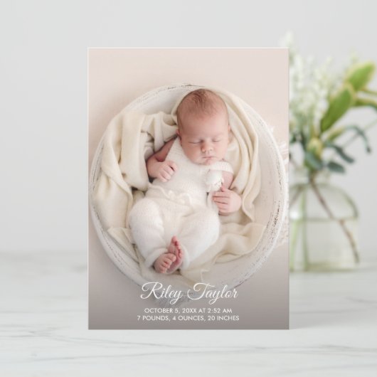 Elegante pasgeboren foto collage geboorte aankondiging (Staand voorkant)