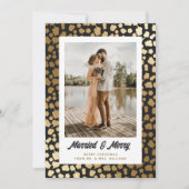 Elegante Pasgetrouwden Foto Kerstmis Zwart Goud Feestdagenkaart (Voorkant)