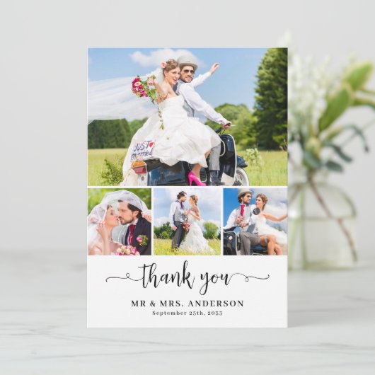 Elegante Passen getrouwd Custom 4 Photo Collage We Bedankkaart (Staand voorkant)