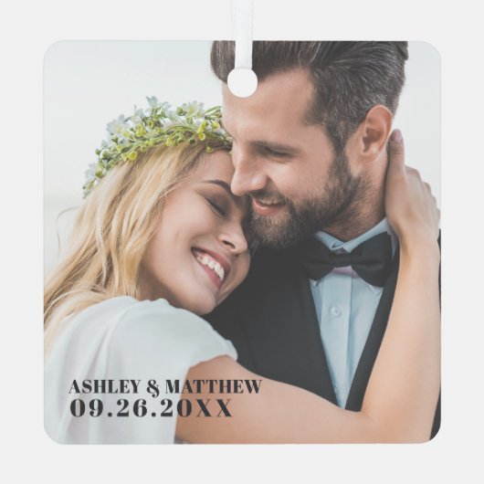 Elegante Passen getrouwd Foto Getrouwd Vrolijk Ker Metalen Ornament (Achterkant)
