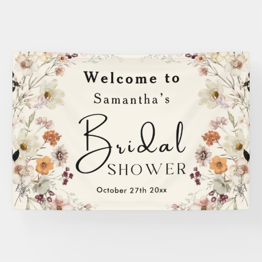 Elegante Pastakleurige Boho Wilde Bloemen Moderne  Spandoek (Horizontaal)