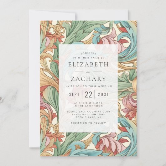 Elegante pastel Art Nouveau Botanische bruiloft Kaart (Voorkant)