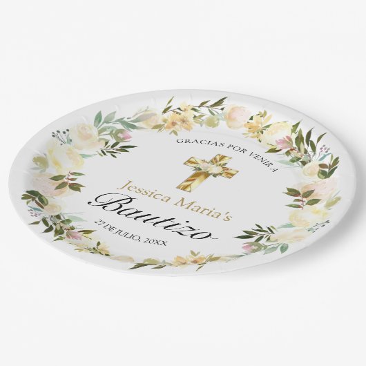 Elegante Pastel Bautizo Amarillo Bebé Papieren Bordje (Gekanteld)