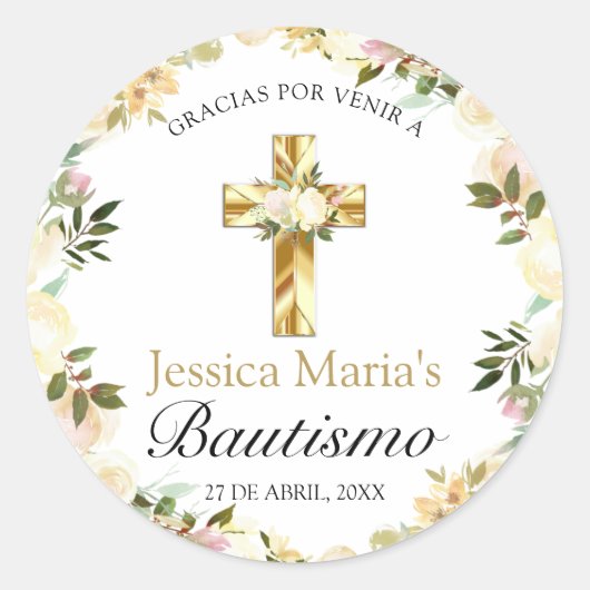 Elegante Pastel Bautizo Amarillo Bebé Ronde Sticker (Voorkant)