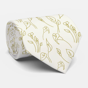 Elegante pastel Beige Golden Calla Lily Line Art Stropdas