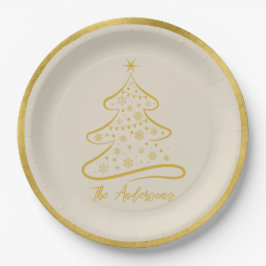 Elegante Pastel Beige Gouden Kerstboom Papieren Bordje