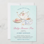 Elegante pastel blauw Baby shower thee bloemige th Kaart (Voorkant)