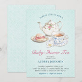 Elegante pastel blauw Baby shower thee bloemige th Kaart (Voorkant / Achterkant)