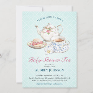 Elegante pastel blauw Baby shower thee bloemige th Kaart