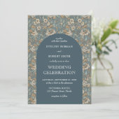 Elegante pastel blauw beige bloemen Art Nouveau Kaart (Staand voorkant)