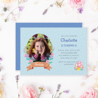 Elegante Pastel Blauw Bloemen Krans Foto Verjaarda Kaart