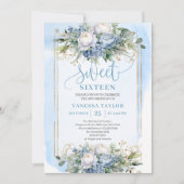 Elegante Pastel Blauw Wit Goud Bloemen Zoet 16 Kaart (Voorkant)