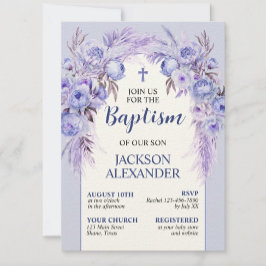 Elegante Pastel Blauwe Bloemige Doop Kaart