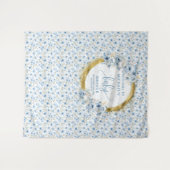 Elegante Pastel Blauwe Gouden Bloemen Baby Shower  Wandkleed (Voorkant (horizontaal))