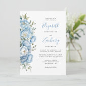Elegante Pastel Blauwe Waterverf Bloemenbruiloft Kaart (Staand voorkant)
