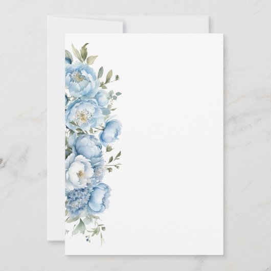 Elegante Pastel Blauwe Waterverf Bloemenbruiloft Kaart (Achterkant)