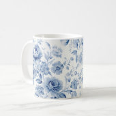 Elegante Pastel Blauwe Waterverf Rozen Koffiemok (Voorkant links)
