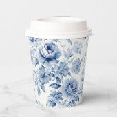 Elegante Pastel Blauwe Waterverf Rozen Papieren Bekers (Achterkant)