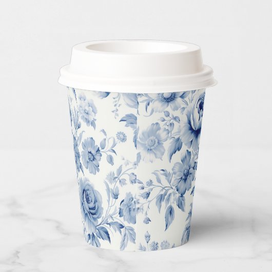 Elegante Pastel Blauwe Waterverf Rozen Papieren Bekers (Rechts)