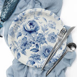 Elegante Pastel Blauwe Waterverf Rozen Papieren Bordje<br><div class="desc">Weelderige waterverf stoffige blauwe en gebroken witte rozen,  bloesems en gebladerte op antiek witte achtergrond.</div>