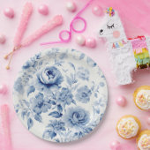 Elegante Pastel Blauwe Waterverf Rozen Papieren Bordje (Feest)