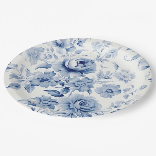 Elegante Pastel Blauwe Waterverf Rozen Papieren Bordje (Gekanteld)