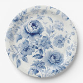 Elegante Pastel Blauwe Waterverf Rozen Papieren Bordje (Voorkant)