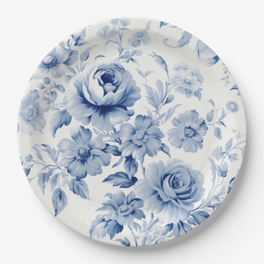 Elegante Pastel Blauwe Waterverf Rozen Papieren Bordje (Voorkant)