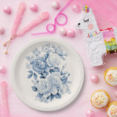 Elegante Pastel Blauwe Waterverf Rozen Papieren Bordje (Feest)