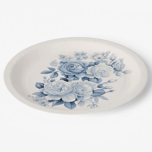 Elegante Pastel Blauwe Waterverf Rozen Papieren Bordje (Gekanteld)