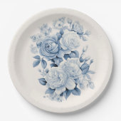 Elegante Pastel Blauwe Waterverf Rozen Papieren Bordje (Voorkant)