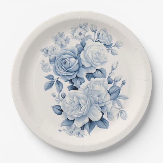 Elegante Pastel Blauwe Waterverf Rozen Papieren Bordje (Voorkant)