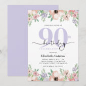 Elegante Pastel Bloem 90e Verjaardag Kaart (Voorkant / Achterkant)