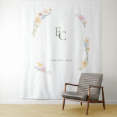 Elegante Pastel Bloem Boho Monogram Huwelijk Wandkleed (In situ)