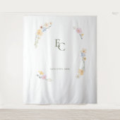 Elegante Pastel Bloem Boho Monogram Huwelijk Wandkleed (Voorkant)