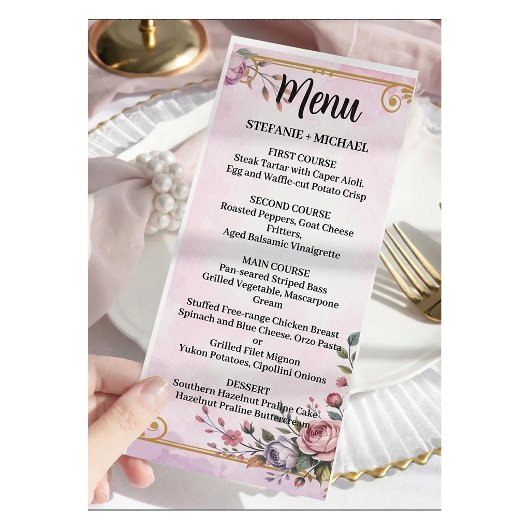 Elegante Pastel Bloem Roze Lavendel Bloem Goud Menu