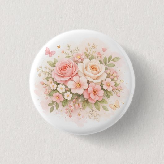 Elegante Pastel Bloem Tas Ronde Button 3,2 Cm (Voorkant)