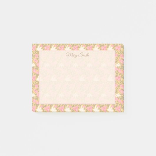 Elegante Pastel Bloem Vogel Randontwerp Post-it® Notes (Voorkant)