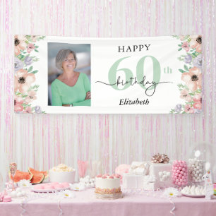 Elegante Pastel Bloemachtige 60e Verjaardagsfeest  Spandoek