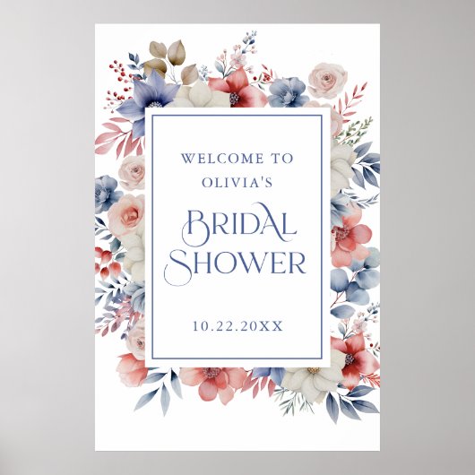 Elegante Pastel Bloemachtige Bruiloft Feestbegroet Poster (Voorkant)