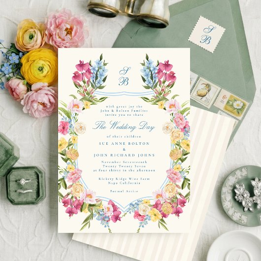 Elegante Pastel Bloemachtige Bruiloft Kaart
