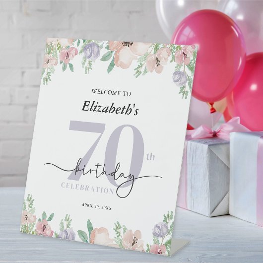 Elegante pastel Bloemen 70e verjaardag feest Welko Reclamebord Met Voetstuk