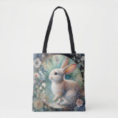 Elegante pastel Bloemen Art Nouveau Konijn Tote Bag (Voorkant)