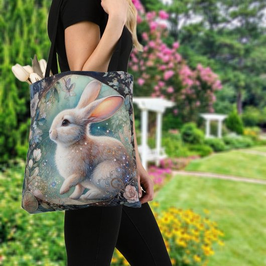 Elegante pastel Bloemen Art Nouveau Konijn Tote Bag