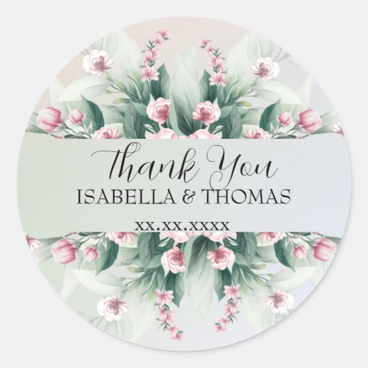 Elegante pastel bloemen Bedankt Trouwfeest Ronde Sticker (Voorkant)
