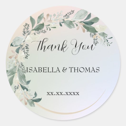 Elegante pastel bloemen Bedankt Trouwfeest Ronde Sticker (Voorkant)