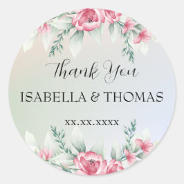 Elegante pastel bloemen Bedankt Trouwfeest Ronde Sticker