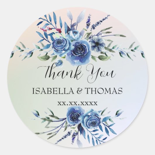 Elegante pastel bloemen Bedankt Trouwfeest Ronde Sticker (Voorkant)