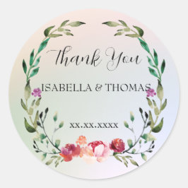 Elegante pastel bloemen Bedankt Trouwfeest Ronde Sticker